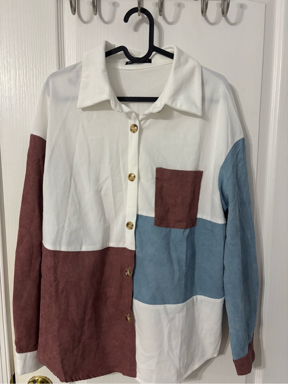 SHEIN Colorblock Button-Front Utility Jacket - White, Dusty Blue & Mauve